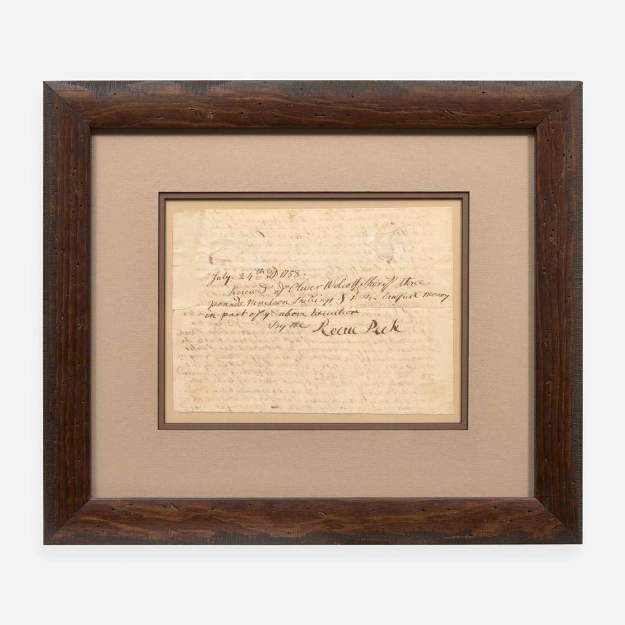 [Declaration of Independence] [Connecticut] Wolcott, Oliver Autograph Note, signed