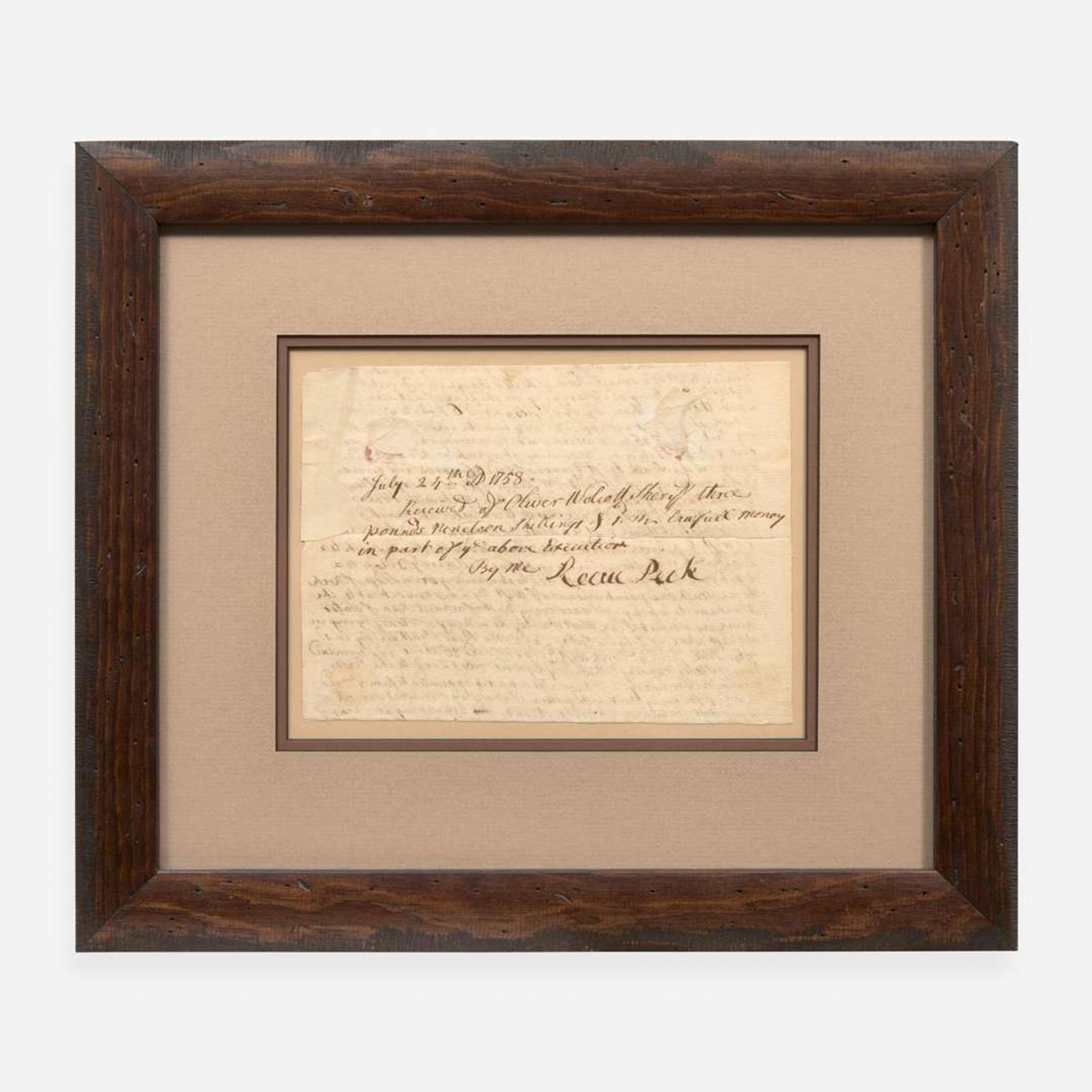 [Declaration of Independence] [Connecticut] Wolcott, Oliver Autograph Note, signed