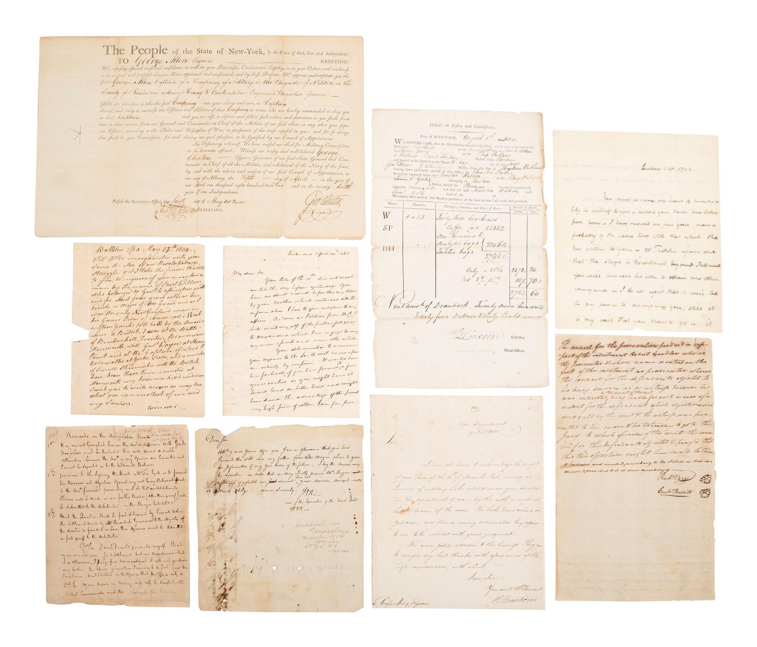 [REVOLUTIONARY WAR]. Autographs from Revolutionary War-era military and political figures.