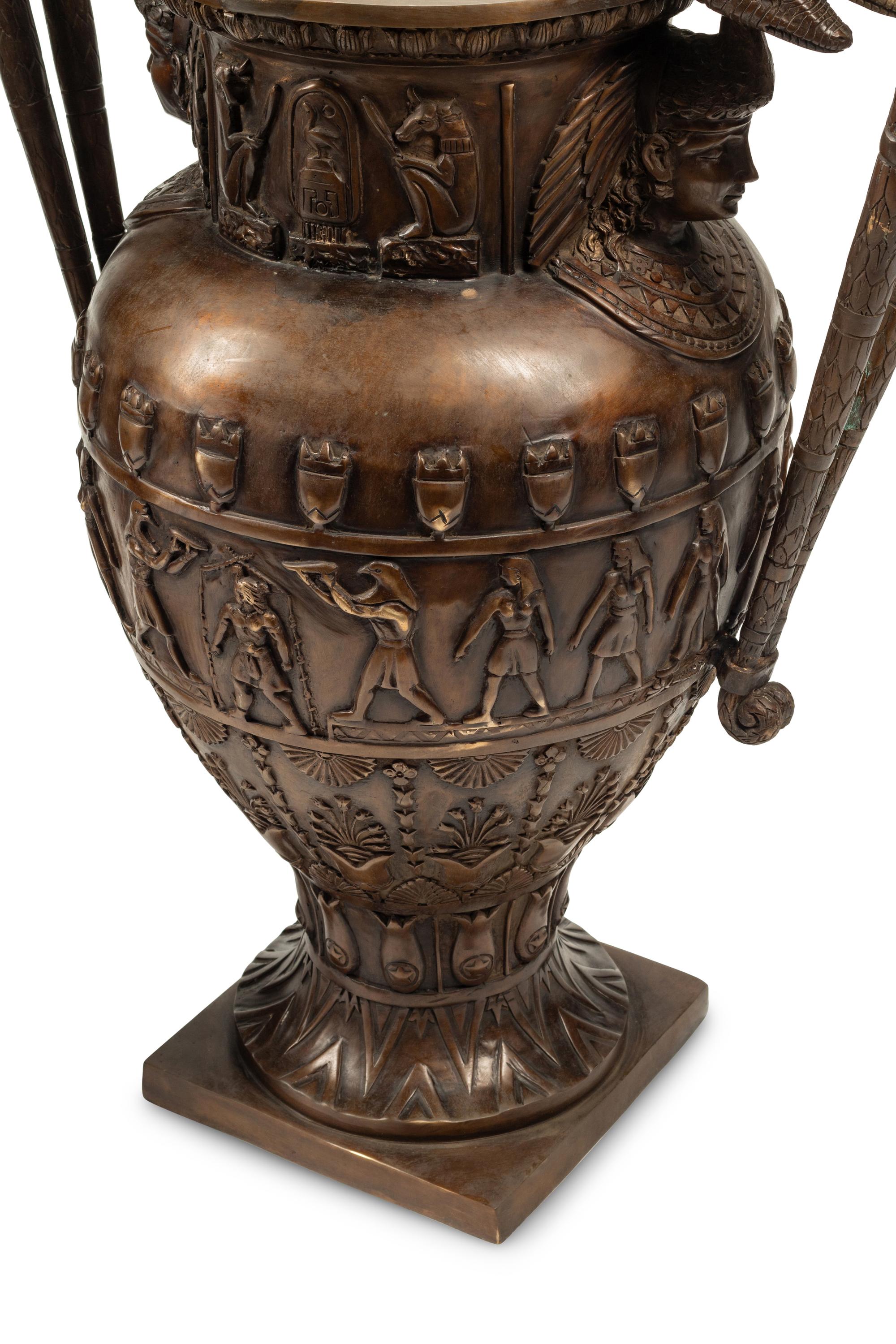 A Pair of Large Egyptian Revival Style Bronze Vases