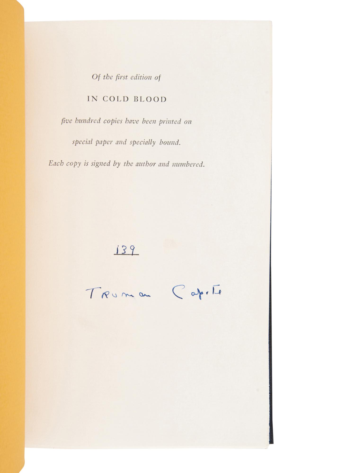 CAPOTE, Truman (1924-1984). In Cold Blood . New York: Random House, 1965.