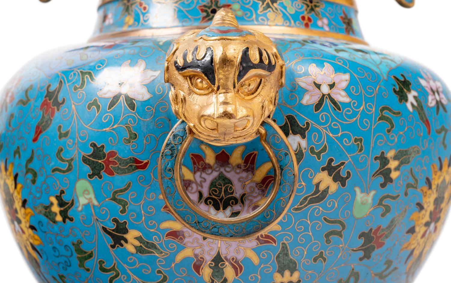 Two Large Chinese Blue Ground Cloisonné Enameled Vessels