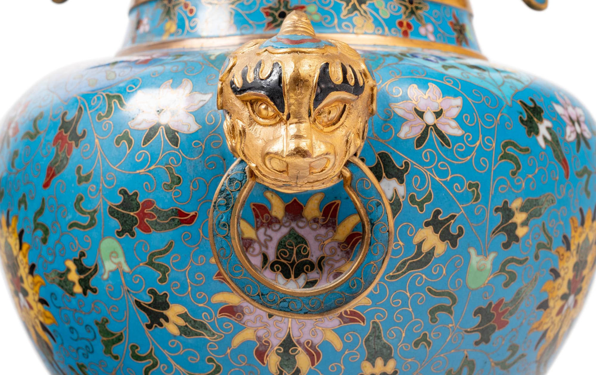 Two Large Chinese Blue Ground Cloisonné Enameled Vessels