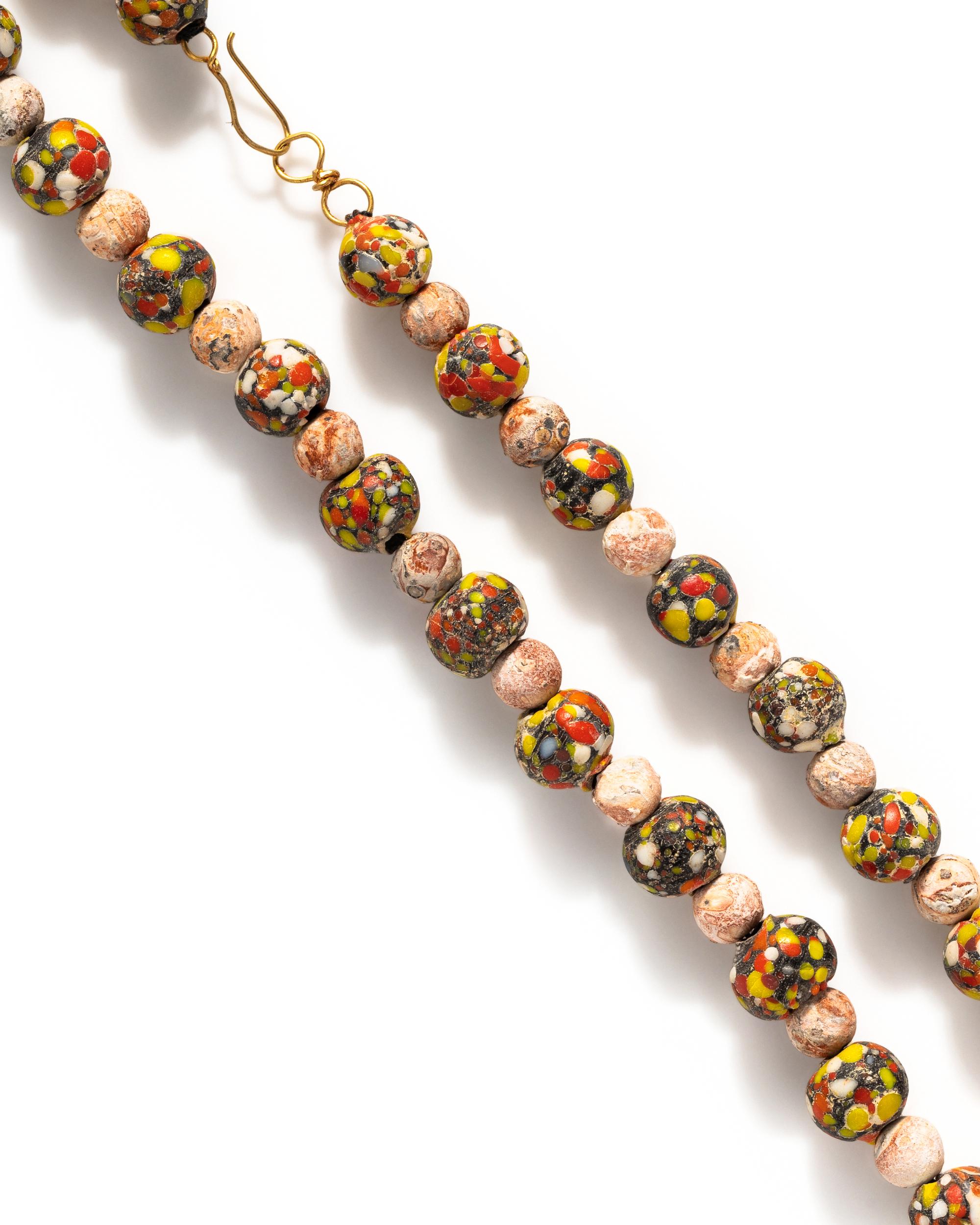 A Roman Splashed Mosaic Glass Bead Necklace