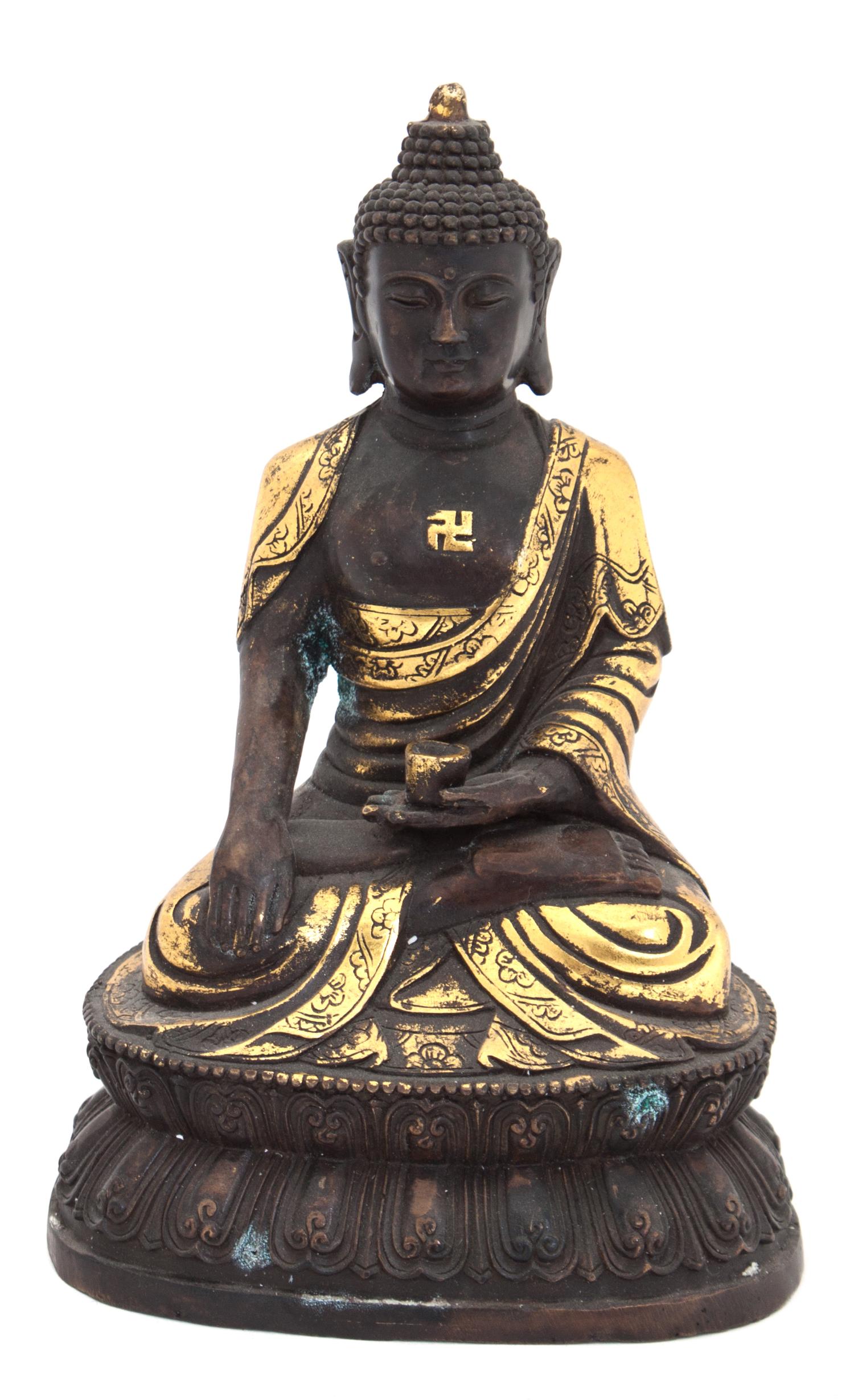 A Southeast Asian Parcel Gilt Bronze Figure of Buddha Height 6 1/4 inches. — 20TH CENTURY