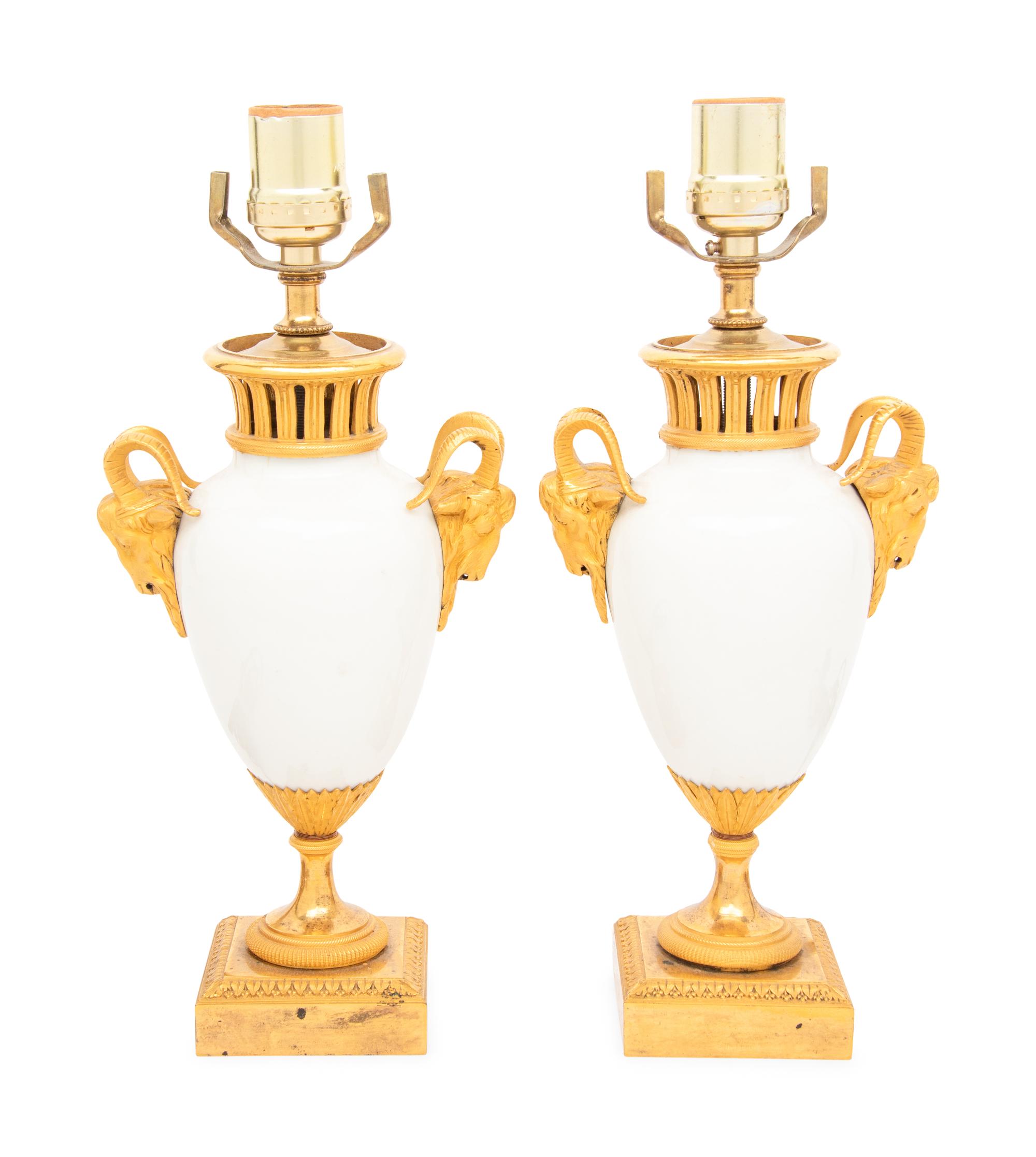 A Pair of Louis XVI Gilt Bronze Mounted Porcelain Vases