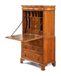 A William and Mary Style Oyster Walnut and Floral Marquetry Fall-Front Bureau