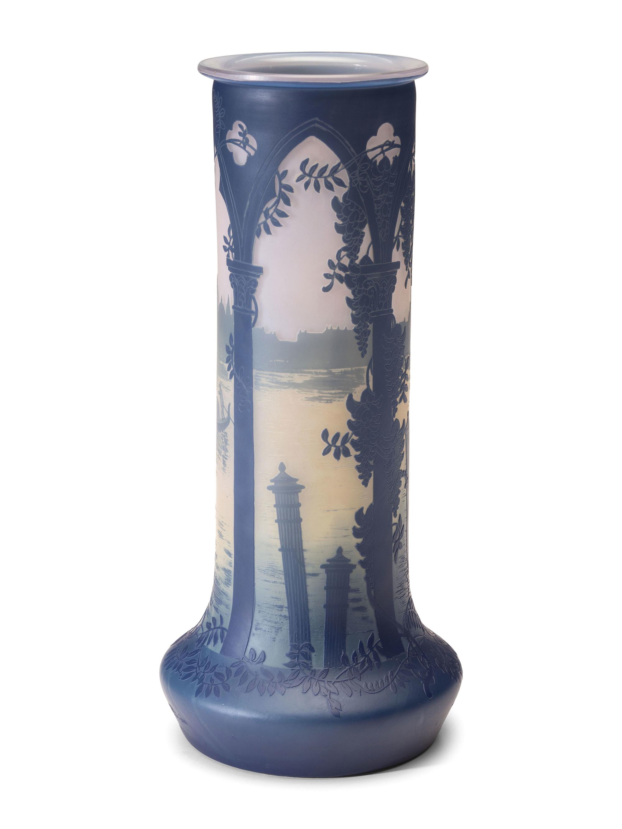 A DeVez Cameo Glass Landscape Vase