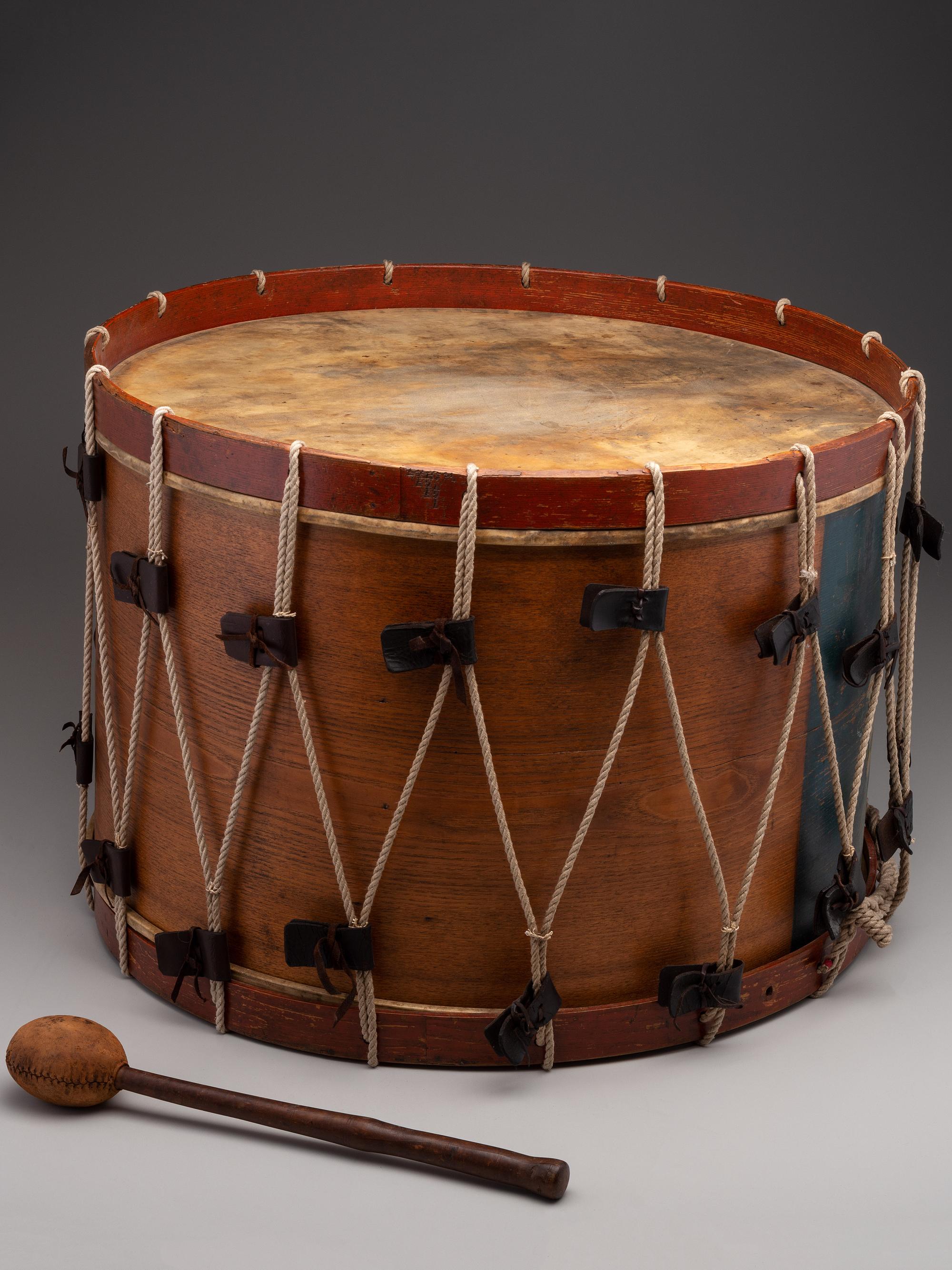 [CIVIL WAR]. Regulation US Infantry bass drum with beater. Manufactured by Horstmann Brothers Co., Philadelphia.