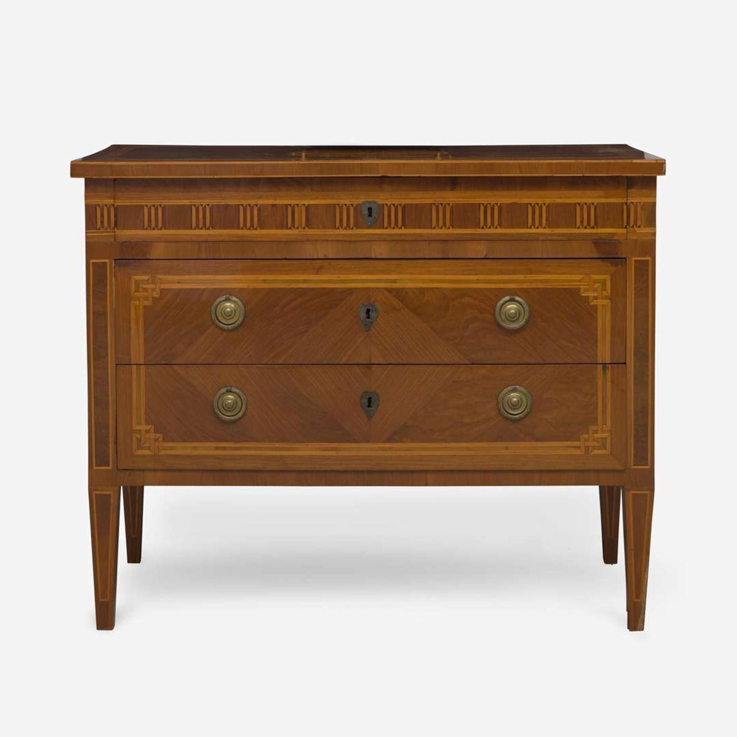 An Italian Neoclassical Fruitwood Marquetry and Parquetry Commode 18th century
