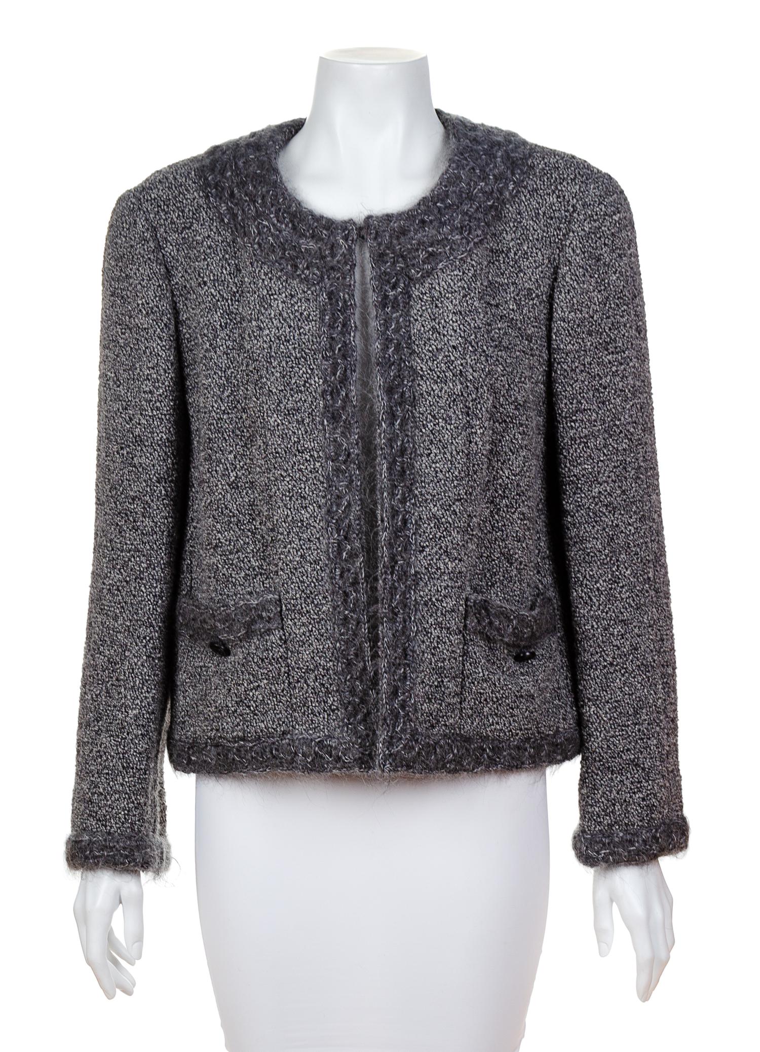 A Chanel Grey Tweed Boucle Jacket, No size.