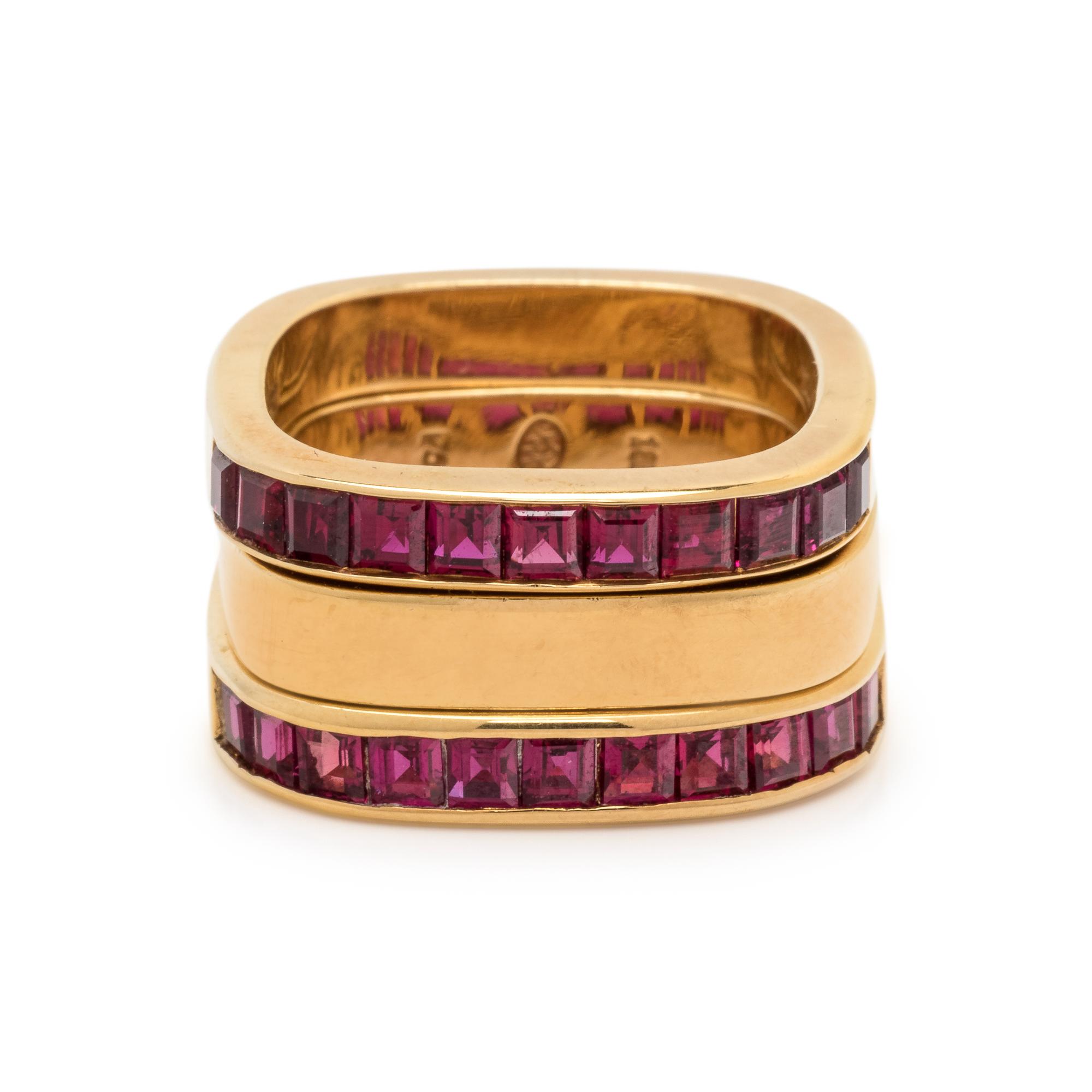 MARVIN SCHLUGER, YELLOW GOLD AND RUBY RING SET