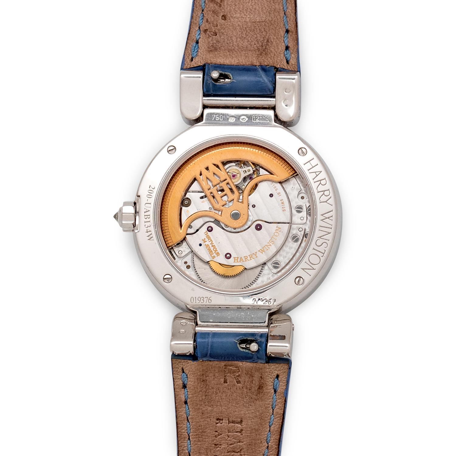 Harry Winston, 18K White Gold and Diamond 'Premier Excenter Bi-Retro Day-Date' Wristwatch