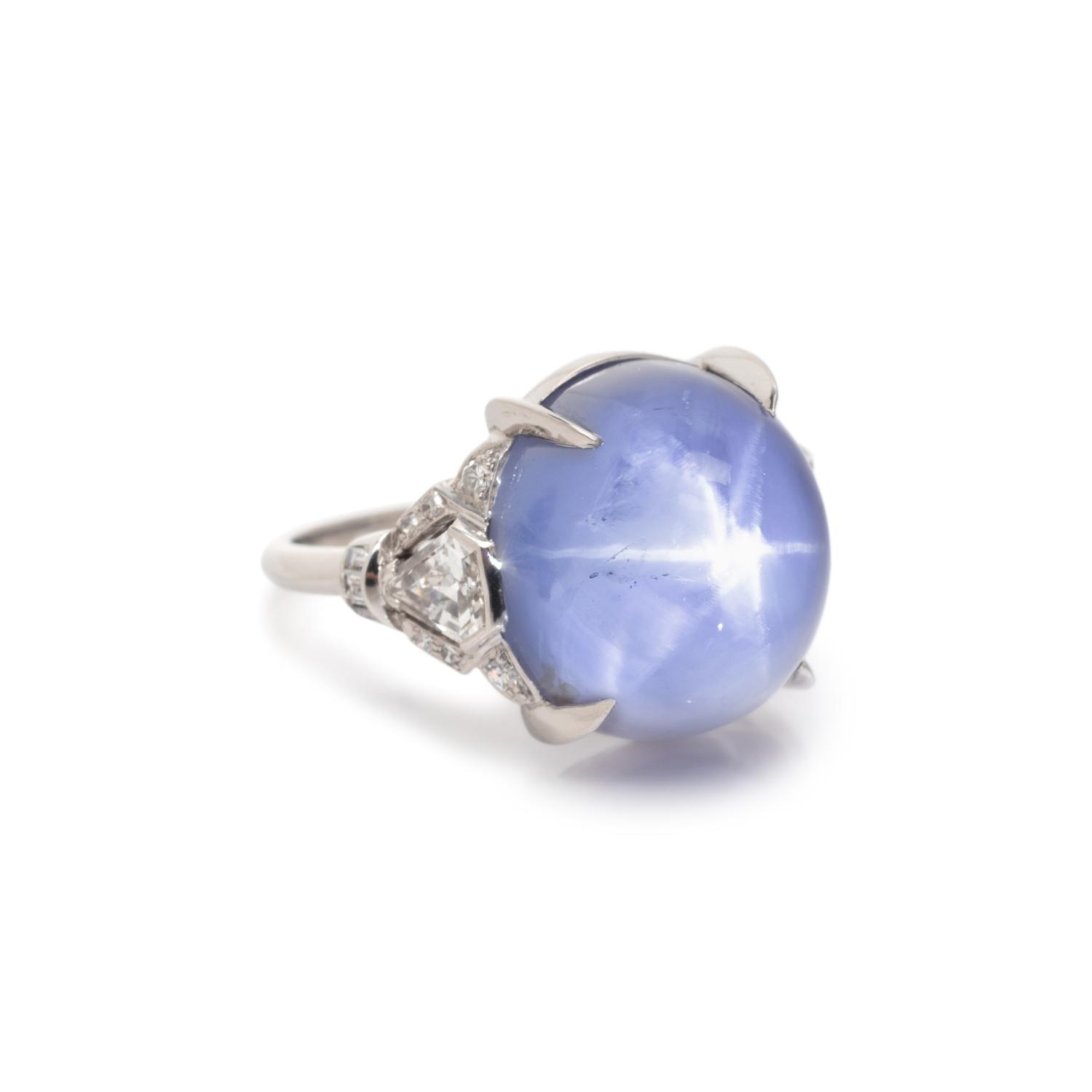 ART DECO, PLATINUM, STAR SAPPHIRE AND DIAMOND RING