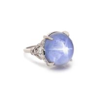 ART DECO, PLATINUM, STAR SAPPHIRE AND DIAMOND RING