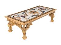 A Continental Giltwood and Inlaid Marble-Top Low Table
