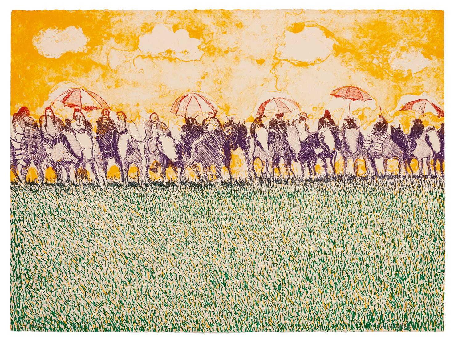 Lot is located and will ship from Denver, Colorado. Indians with Umbrellas (from Indians Forever Suite), 1971