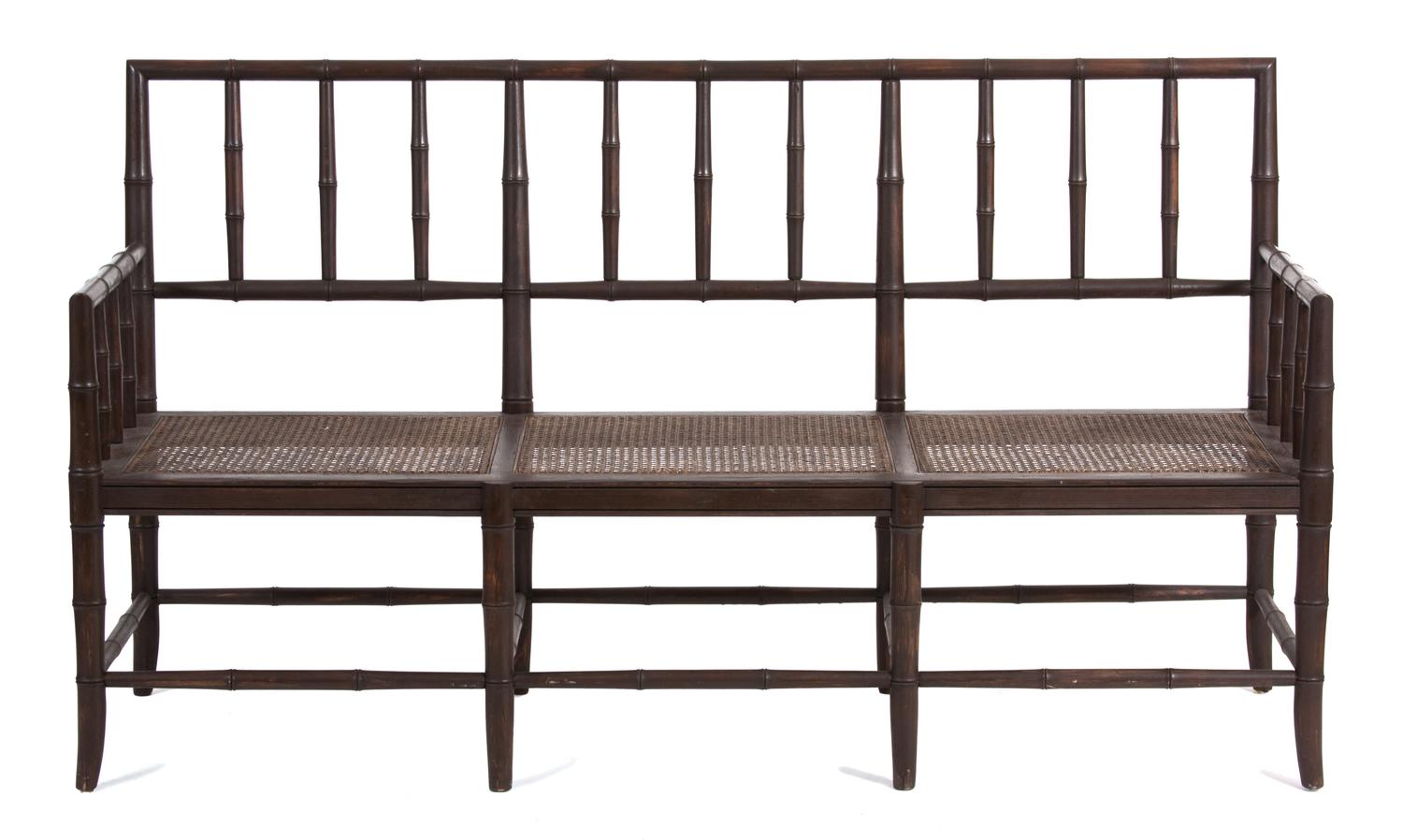 A Bamboo Carved and Painted Wood Settee Height 37 1/2 x width 67 1/2 x depth 21 3/4 inches. — 20TH CENTURY