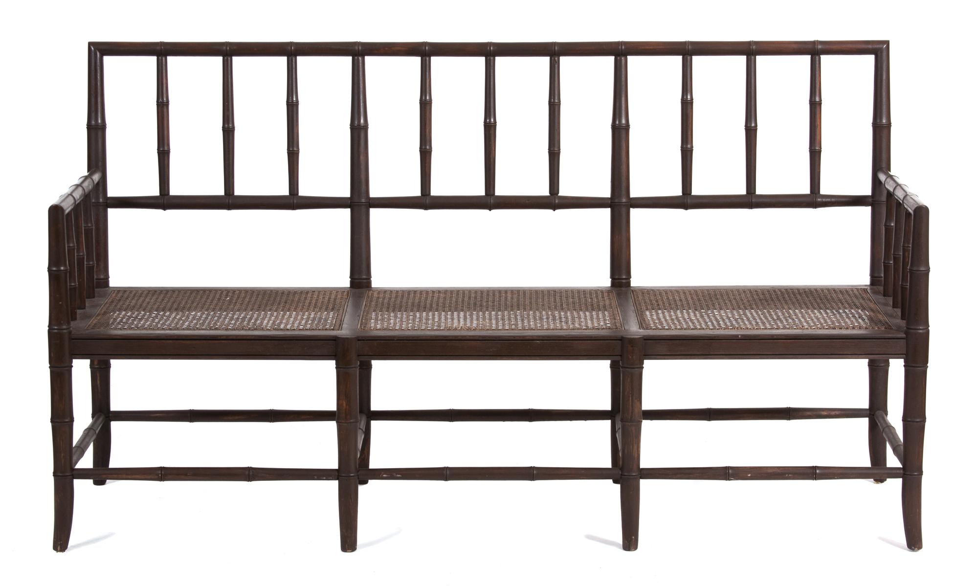 A Bamboo Carved and Painted Wood Settee Height 37 1/2 x width 67 1/2 x depth 21 3/4 inches. — 20TH CENTURY