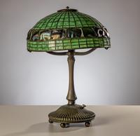 Tiffany Studios New York (American, 1892–1930) — Turtleback-Banded Table Lamp on Mushroom Library Standard Base