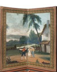 A Directoire Painted Wallpaper Folding Six-Panel Screen