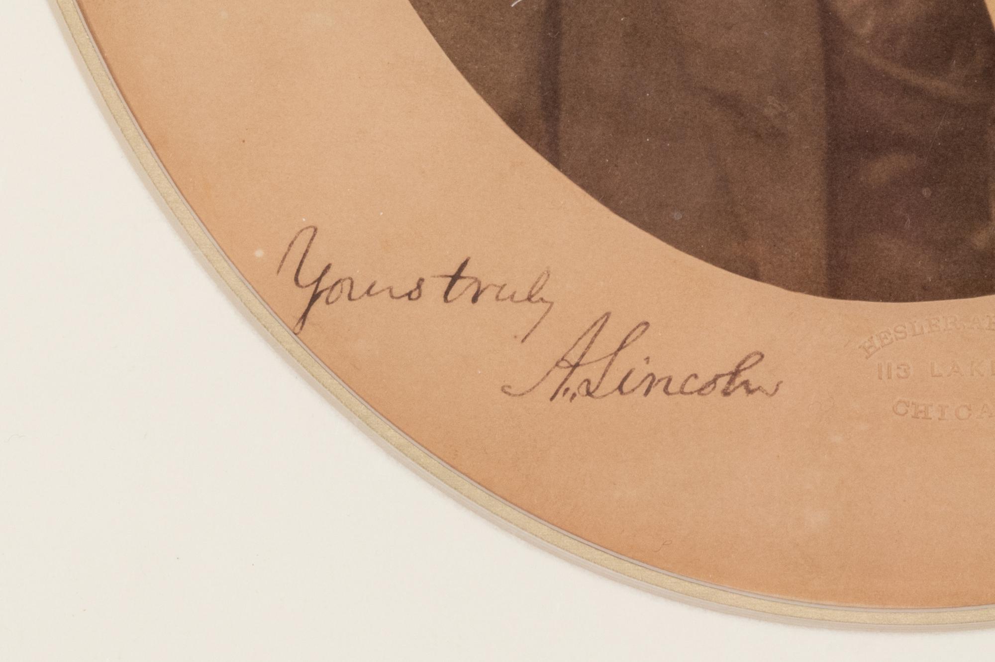 [LINCOLN-HAMLIN CAMPAIGN]. HESLER, Alexander (1823-1895), photographer. An oval bust portrait signed ("A. Lincoln"), ca. 3 June 1860.