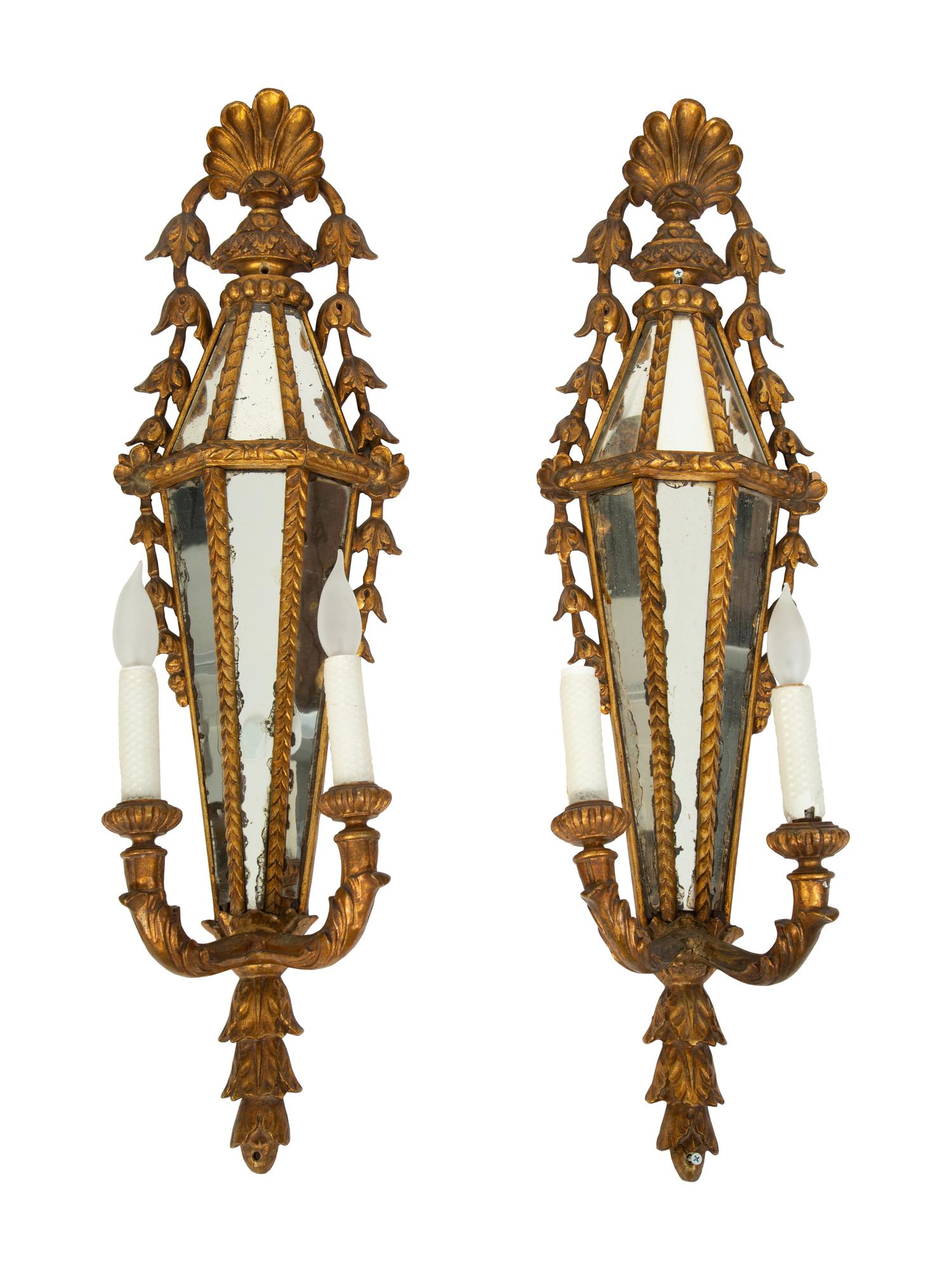 A Pair of Italian Giltwood Two-Light Wall Mounts — LATE 20TH CENTURY