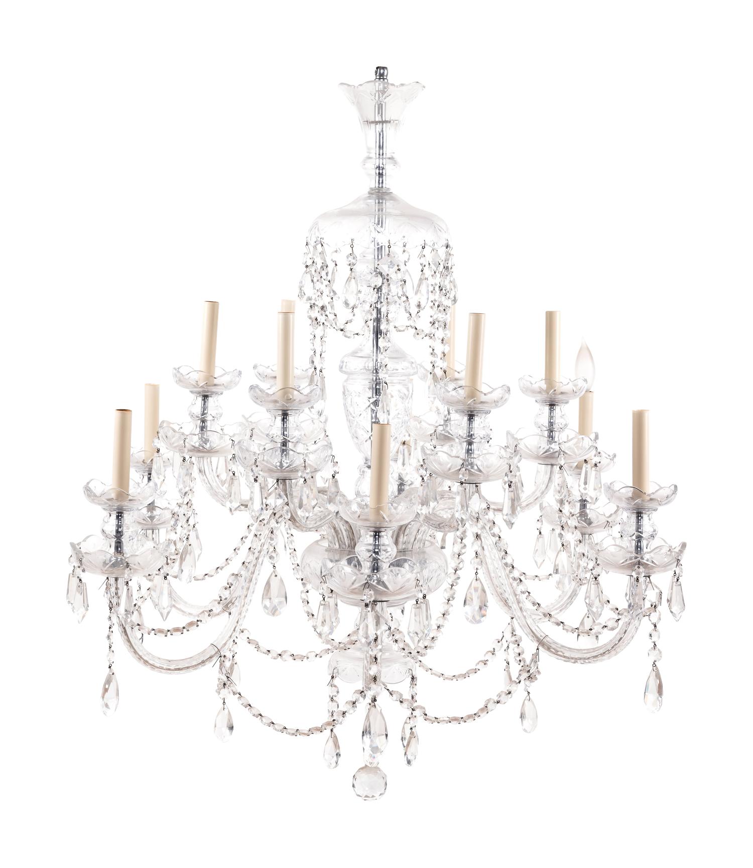 A Georgian Style Cut Glass Twelve-Light Chandelier