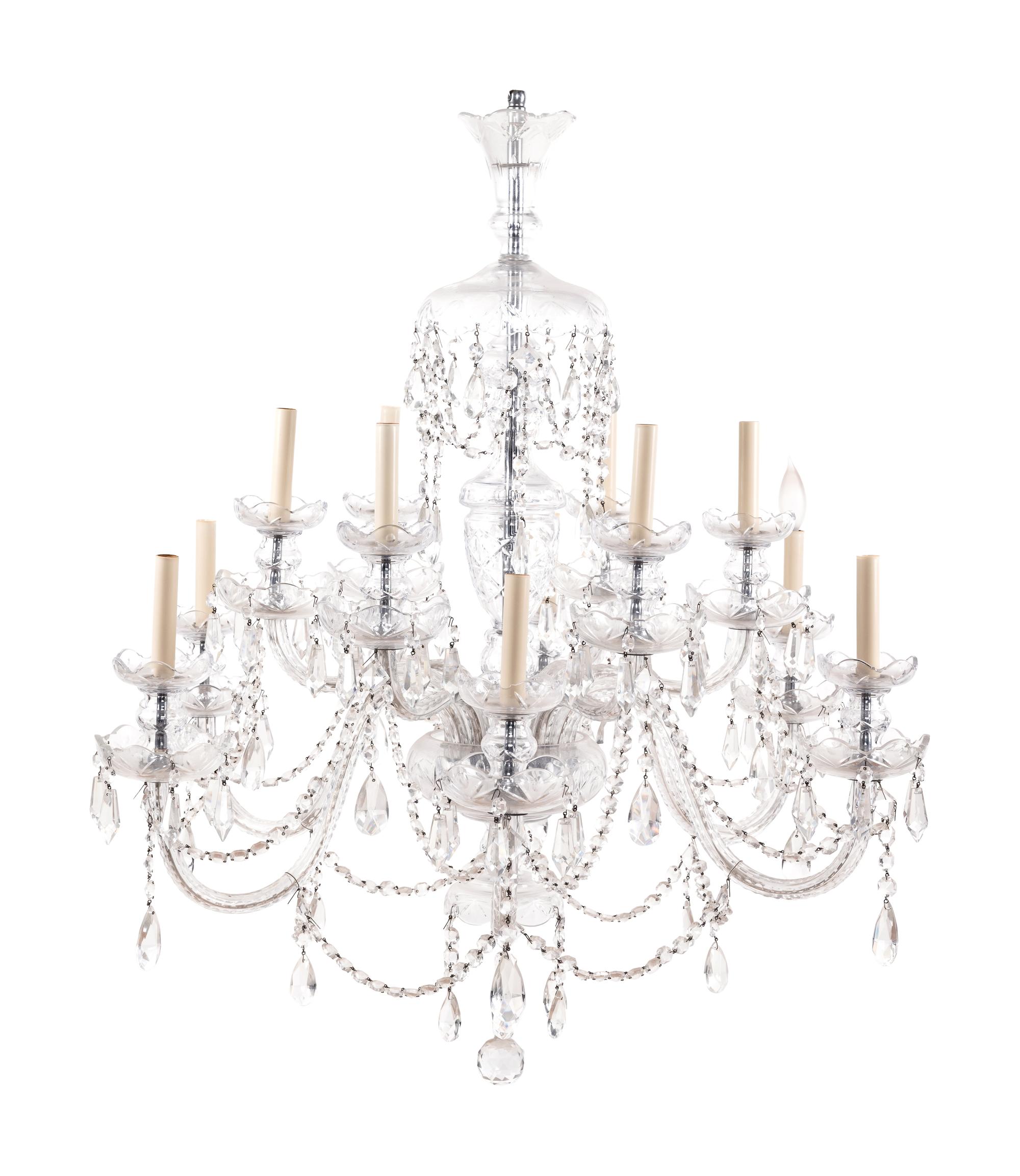 A Georgian Style Cut Glass Twelve-Light Chandelier