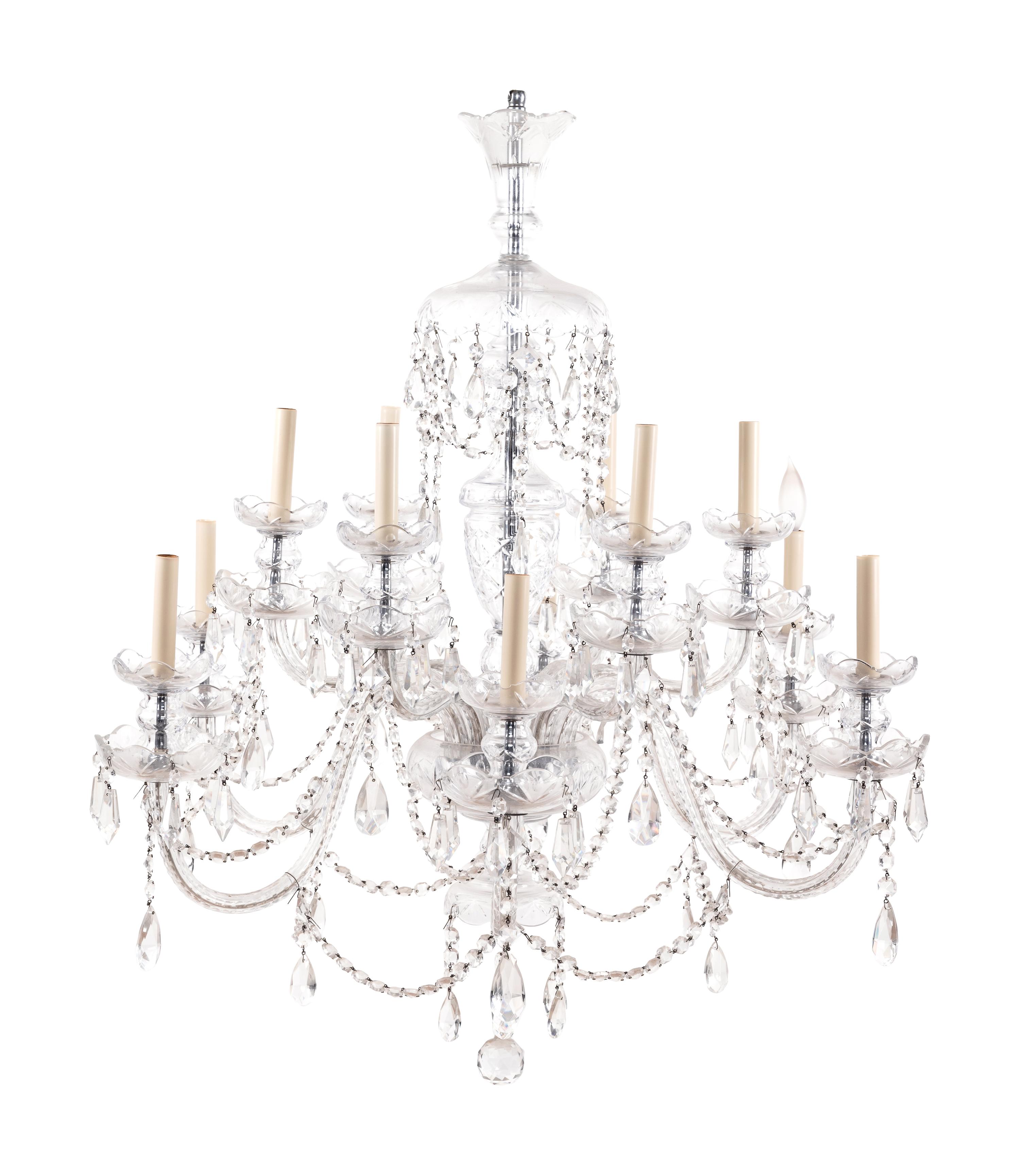 A Georgian Style Cut Glass Twelve-Light Chandelier