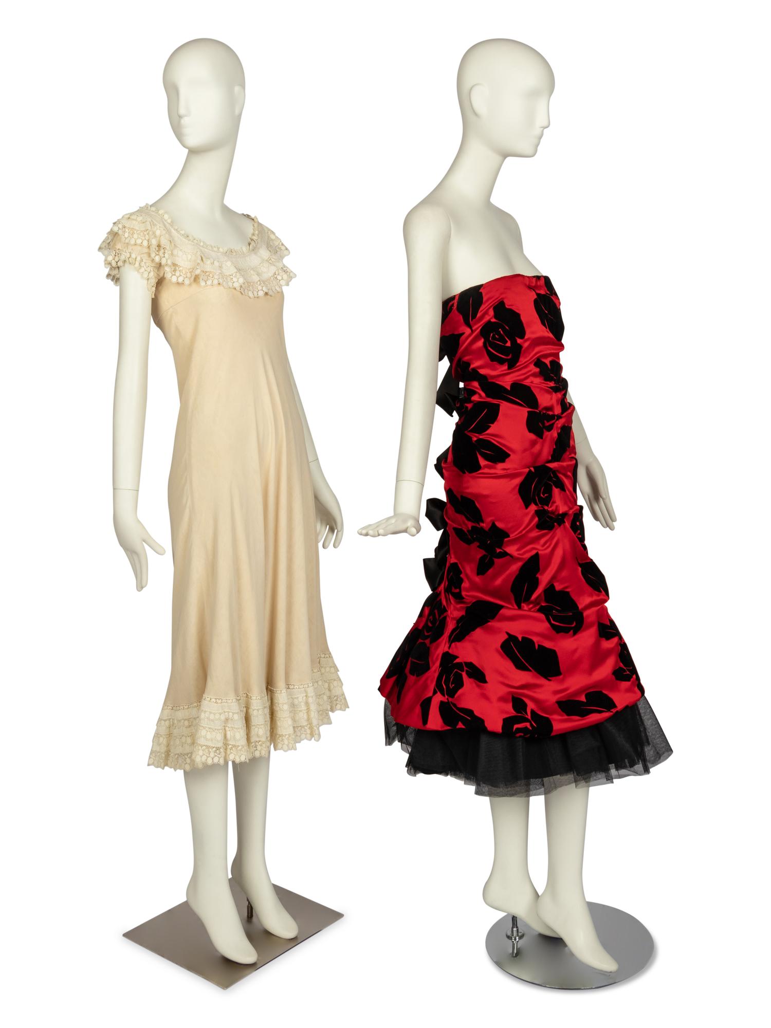 Arnold Scaasi Gown and Silk Dress Attributed to Chester Weinberg, 1970-80s
