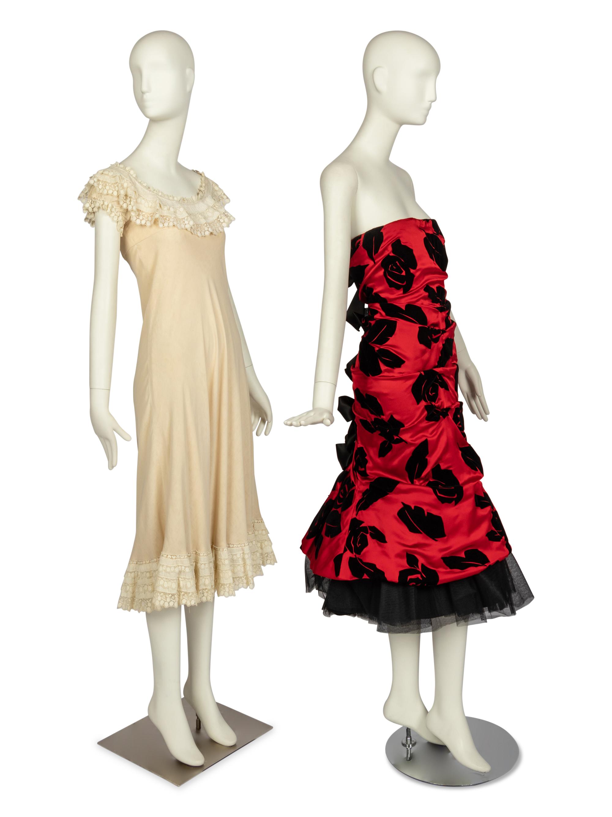 Arnold Scaasi Gown and Silk Dress Attributed to Chester Weinberg, 1970-80s