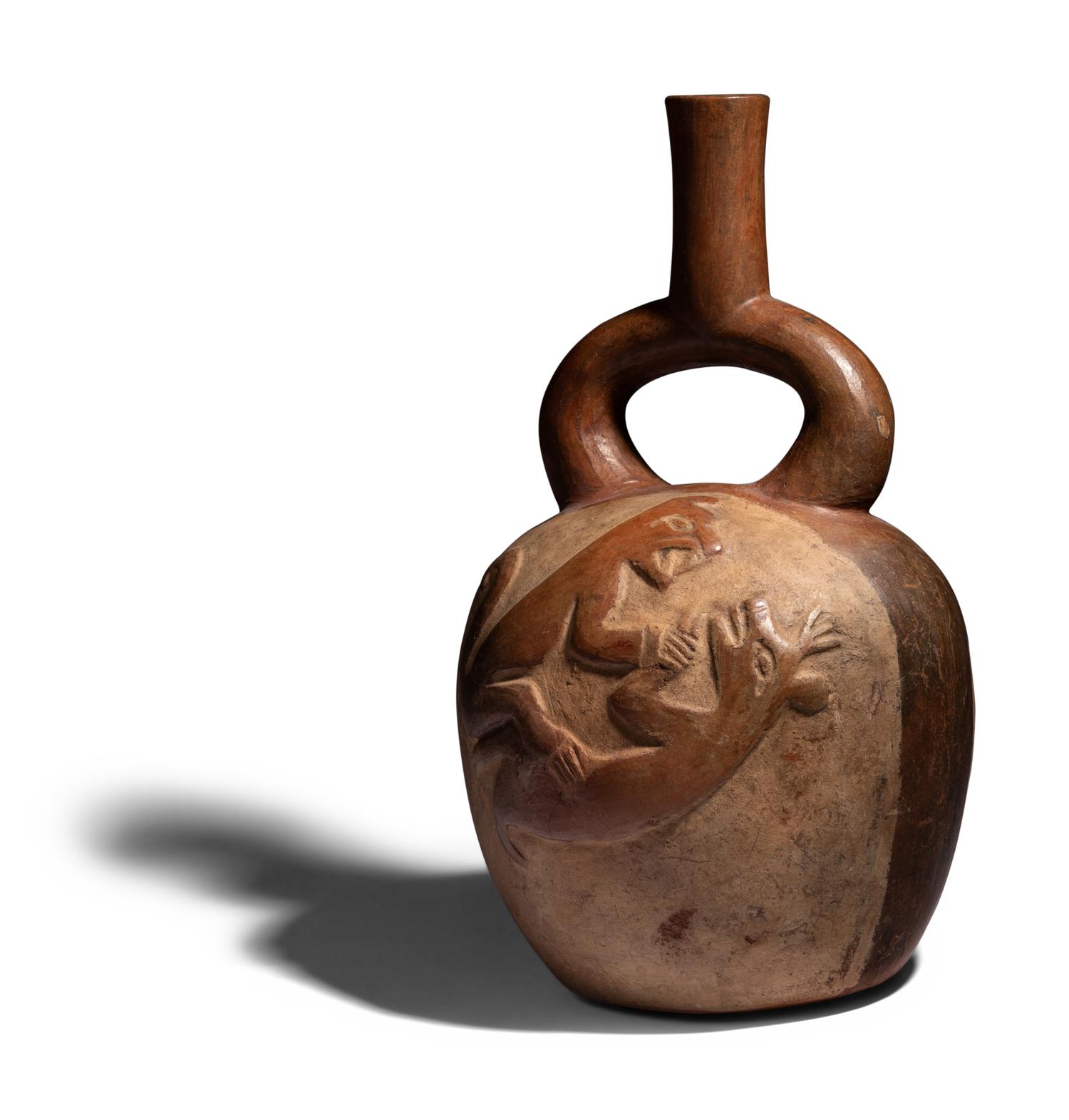 A Moche Stirrup Vessel with Jaguar and Deer