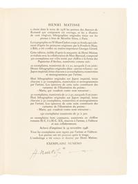 [ARTIST BOOK]. MATISSE, Henri (1869-1954), artist. -- RONSARD, Pierre de (1524-1585). Florilege des amours . Paris: Albert Skira, 29 novembre 1948.