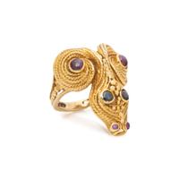 LALAOUNIS, YELLOW GOLD, RUBY, AND SAPPHIRE RING