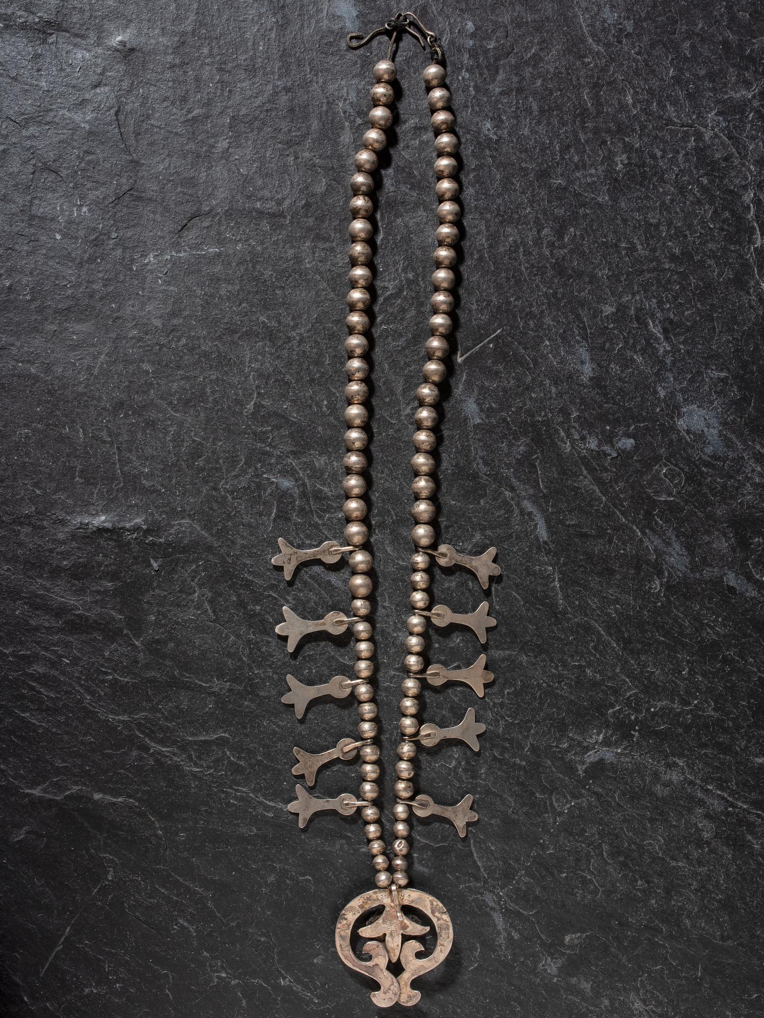 Navajo Silver and Turquoise Squash Blossom Necklace