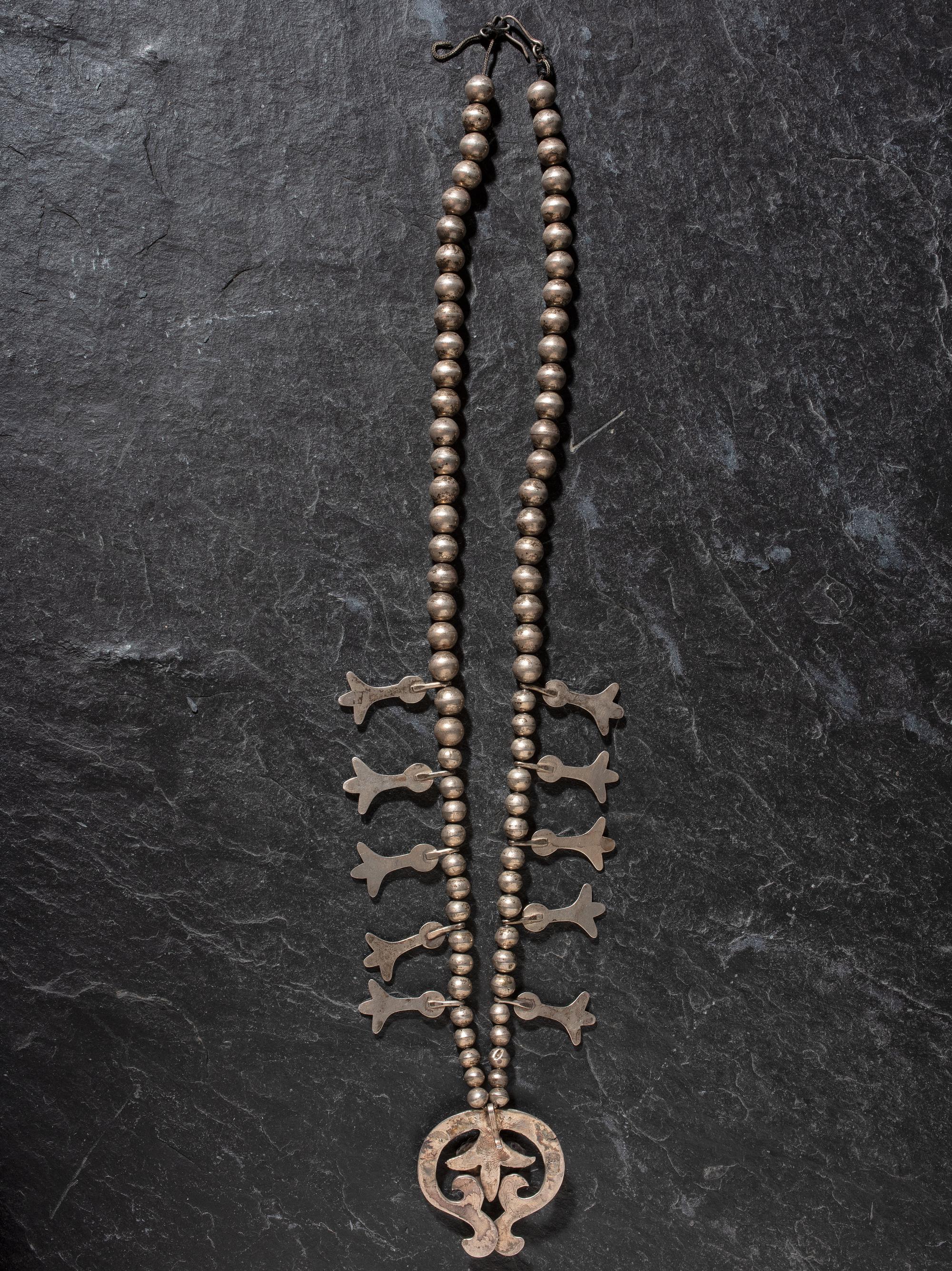 Navajo Silver and Turquoise Squash Blossom Necklace