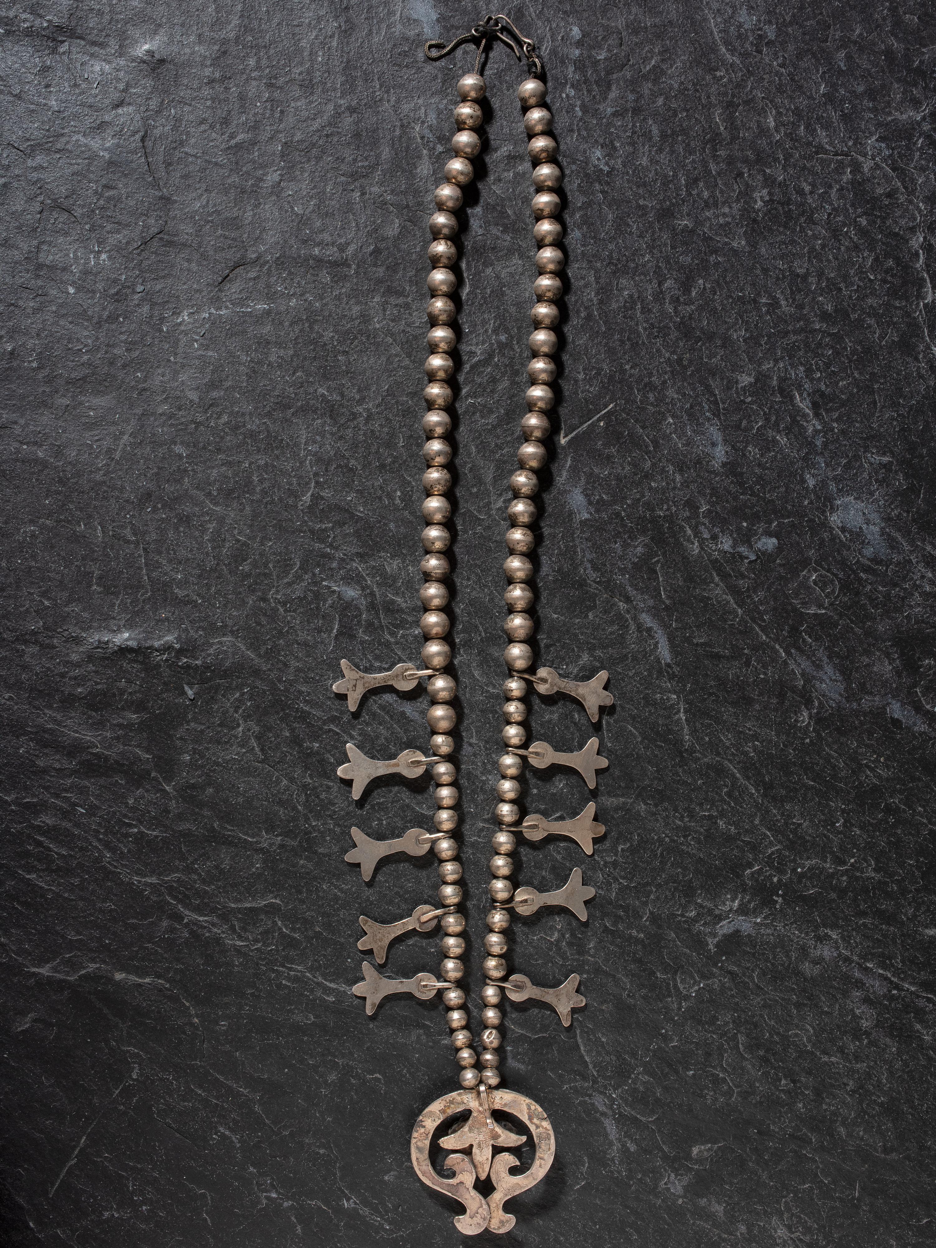 Navajo Silver and Turquoise Squash Blossom Necklace