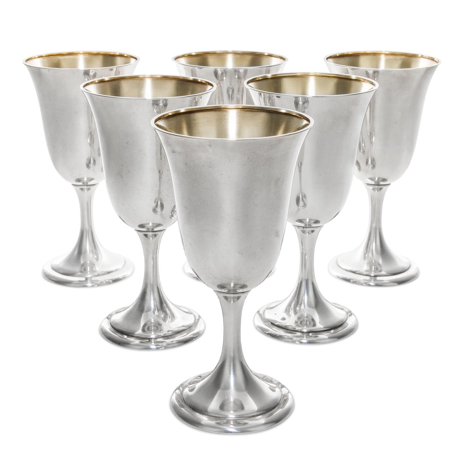 Six American Silver Goblets, Alvin Corporation, Providence, RI, Colonial pattern, with a fitted case.