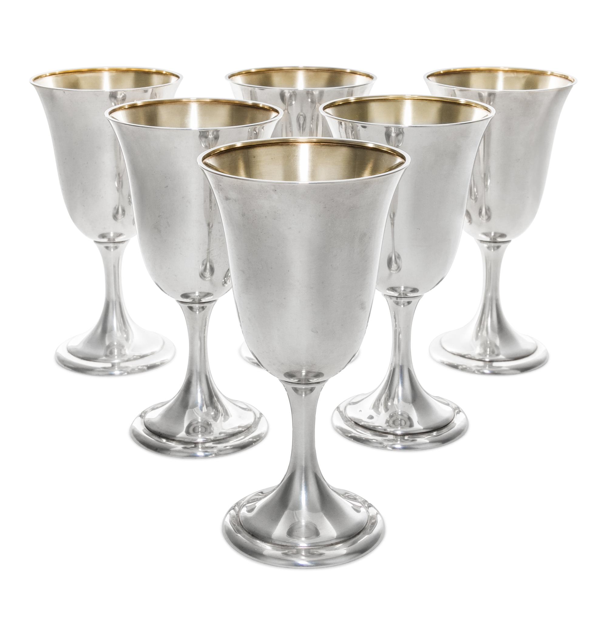 Six American Silver Goblets, Alvin Corporation, Providence, RI, Colonial pattern, with a fitted case.