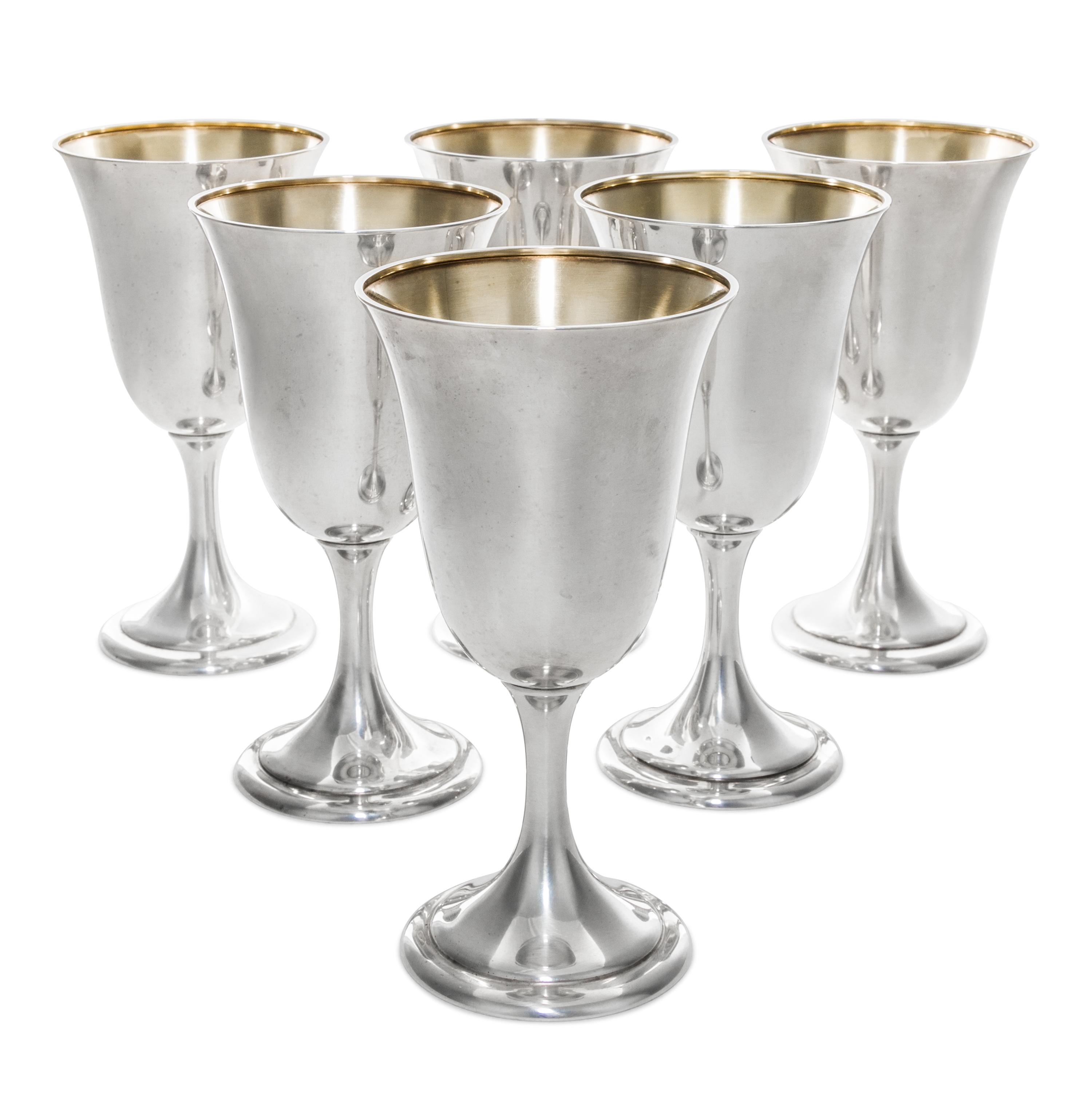 Six American Silver Goblets, Alvin Corporation, Providence, RI, Colonial pattern, with a fitted case.