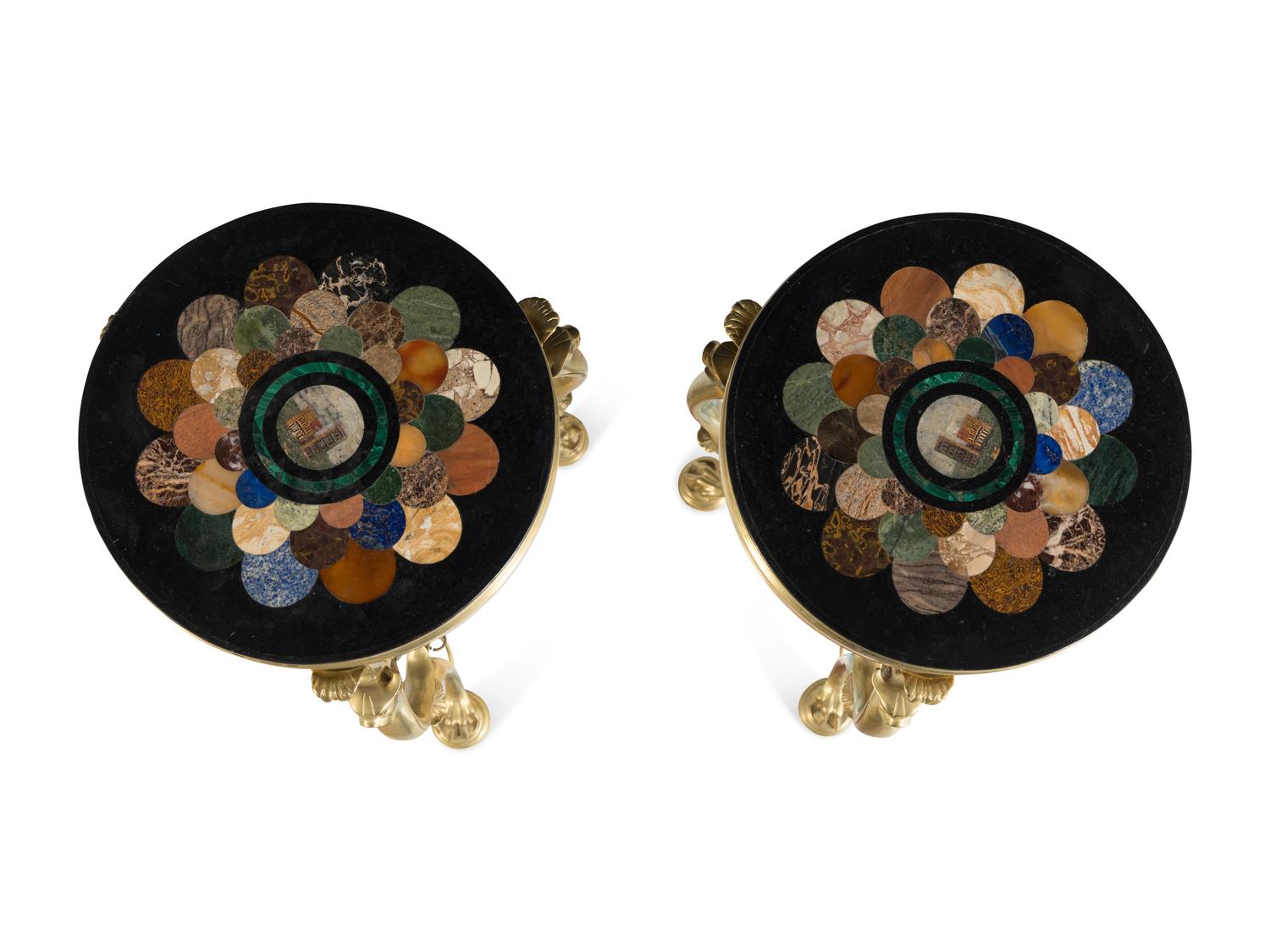 A Pair of Gilt Bronze and Specimen Marble Occasional Tables