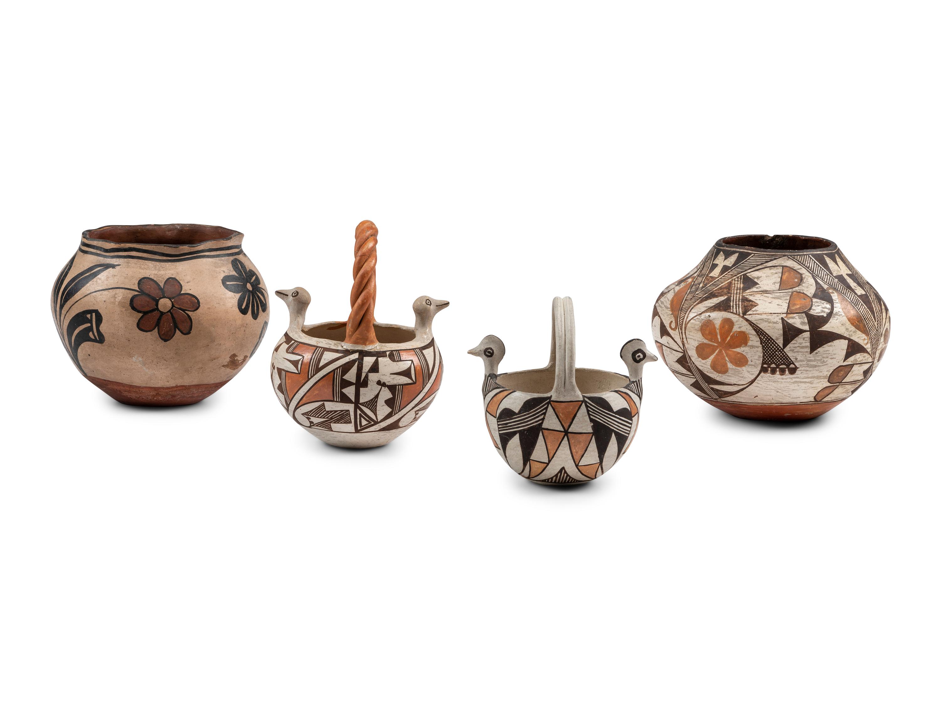 Kewa and Acoma Polychrome Pottery Jars