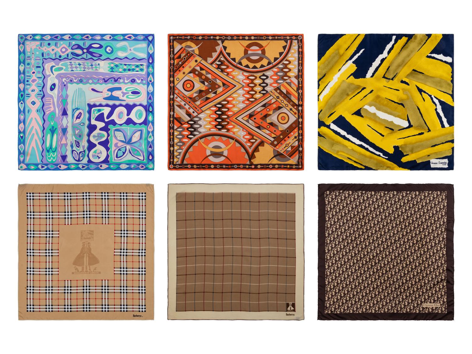 Six Designer Scarves: Dior, Lanvin, Two Pucci, Two Burberry