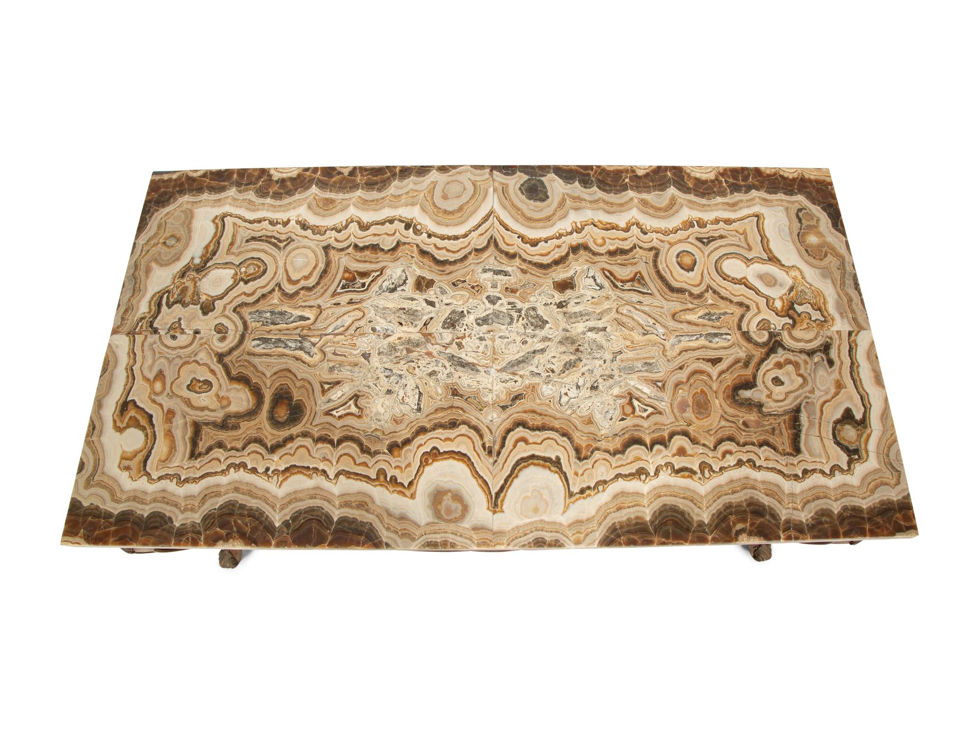 An Italian Painted and Parcel Gilt Table with Agate Top