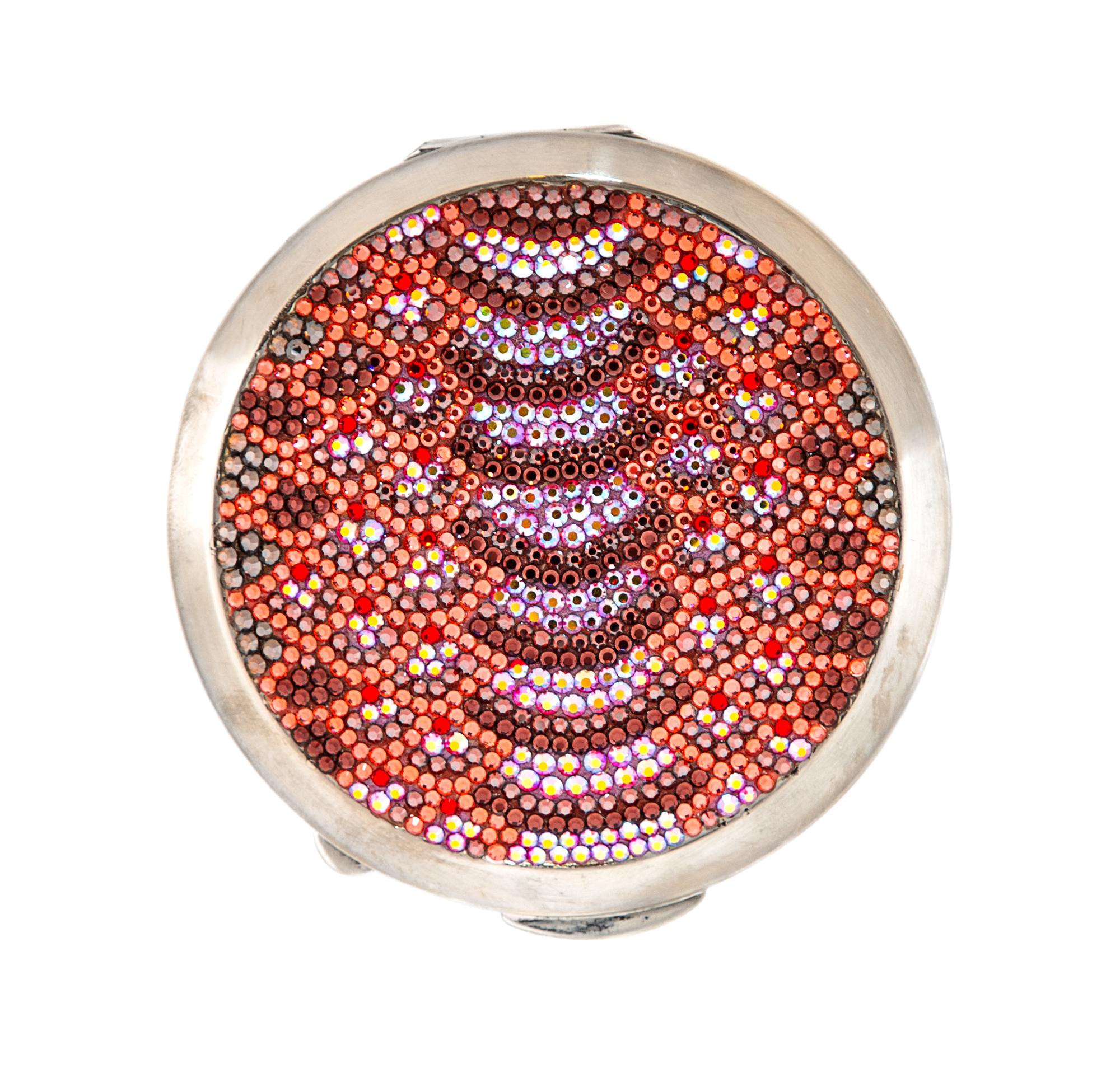 A Judith Leiber Pink Crystal Compact, 3" diameter.