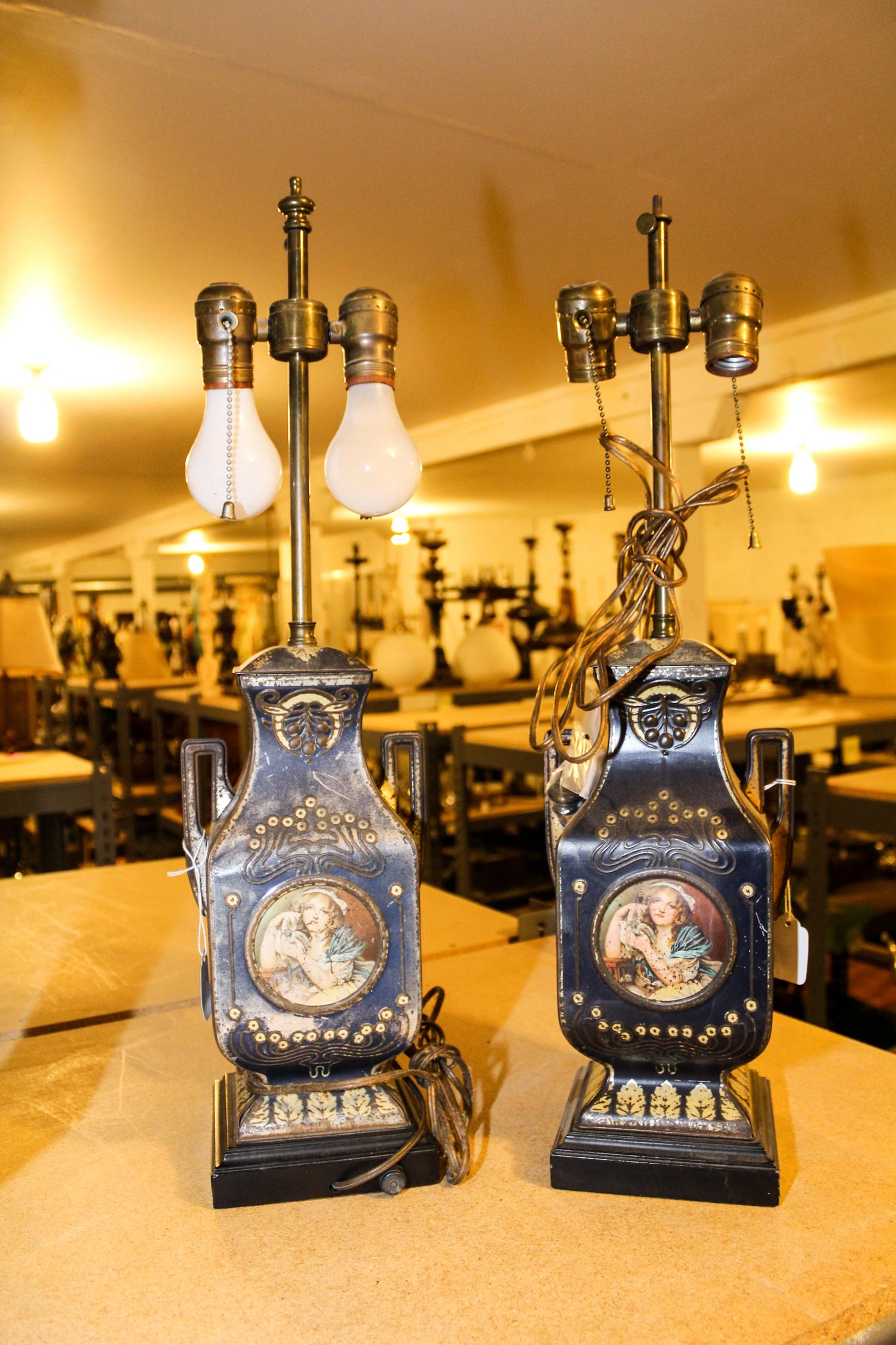 A Pair of Tole Urns Height 24 inches. — 19TH CENTURY