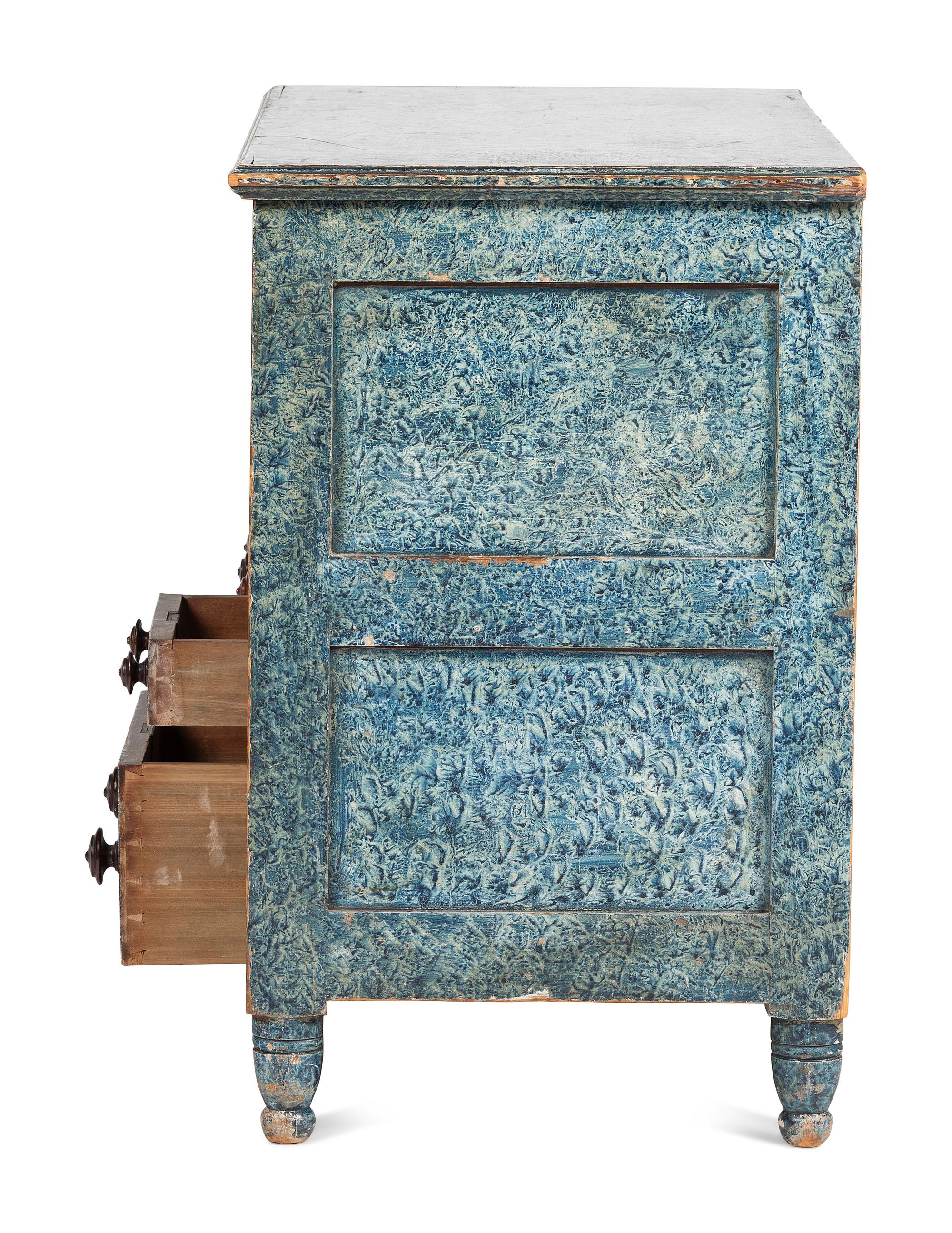 A Country Blue Sponge Paint-Decorated Pine and Poplar Five-Drawer Blanket Chest, 19th Century