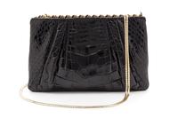 A Judith Leiber Black Alligator Clutch, 8.75" x 5.75" x 1.5".