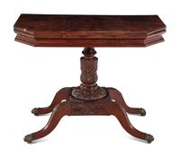 A Classical Carved and Figured Mahogany Octagonal Top Card Table
